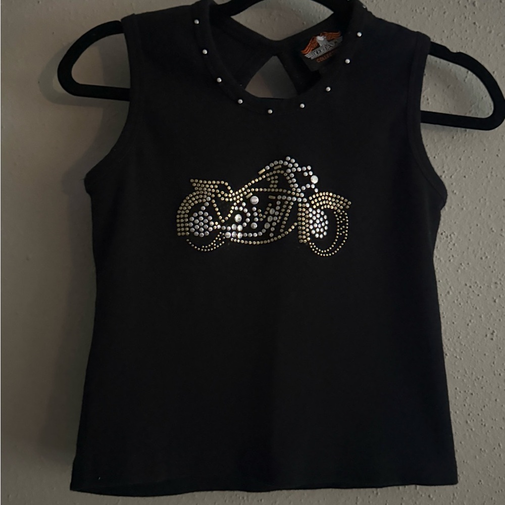Black Sleeveless Top with Rhinestone Design